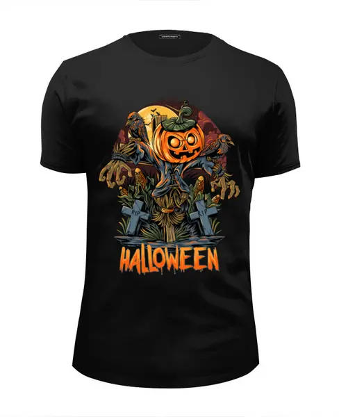 Заказать мужскую футболку в Москве. Футболка базовая Halloween - Чучело на кладбище от printeriumstore@gmail.com - готовые дизайны и нанесение принтов.