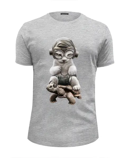 Заказать мужскую футболку в Москве. Футболка базовая Кот на черепахе от Xieros - готовые дизайны и нанесение принтов.