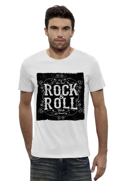 Заказать мужскую футболку в Москве. Футболка базовая Rock&Roll от Никита Коледенков - готовые дизайны и нанесение принтов.