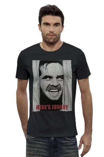 Заказать мужскую футболку в Москве. Футболка базовая HERE'S JOHNNY от maxim_f_t - готовые дизайны и нанесение принтов.