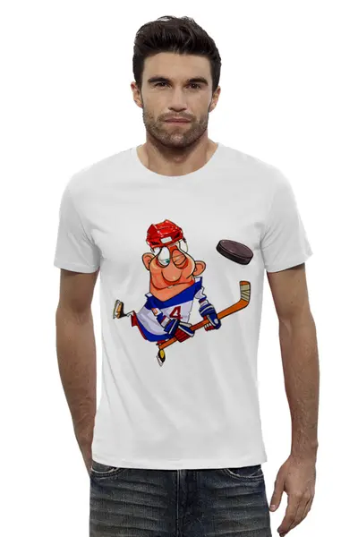 Заказать мужскую футболку в Москве. Футболка базовая Хоккеист от T-shirt print  - готовые дизайны и нанесение принтов.