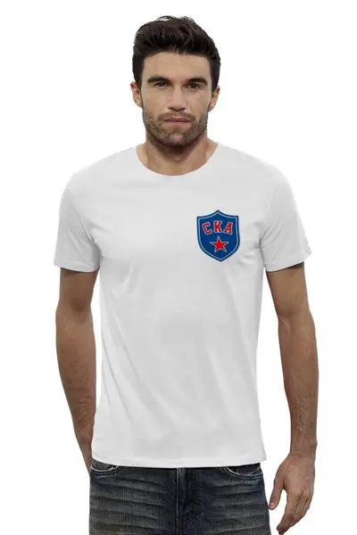 Заказать мужскую футболку в Москве. Футболка базовая СКА щит от hockey_by_M - готовые дизайны и нанесение принтов.