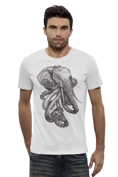 Заказать мужскую футболку в Москве. Футболка базовая Слон и осьминог от printik - готовые дизайны и нанесение принтов.