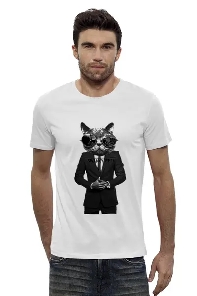 Заказать мужскую футболку в Москве. Футболка базовая Монохромный кот от DesertHawk - готовые дизайны и нанесение принтов.