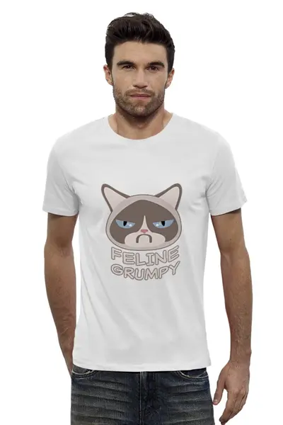 Заказать мужскую футболку в Москве. Футболка базовая Грустный Кот (Grumpy Cat) от fanart - готовые дизайны и нанесение принтов.