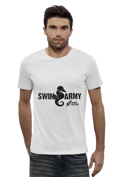 Заказать мужскую футболку в Москве. Футболка базовая Swim Army от Swimrocket - школа плавания - готовые дизайны и нанесение принтов.