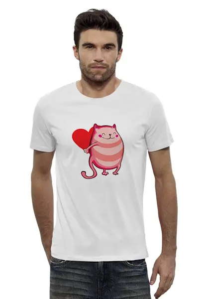 Заказать мужскую футболку в Москве. Футболка базовая Кошечка с сердцем от austmus - готовые дизайны и нанесение принтов.