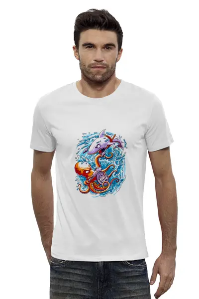 Заказать мужскую футболку в Москве. Футболка базовая Морской бой от T-shirt print  - готовые дизайны и нанесение принтов.