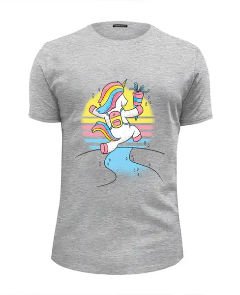 Заказать мужскую футболку в Москве. Футболка базовая Happy Unicorn от Павел Павел - готовые дизайны и нанесение принтов.