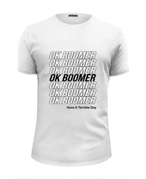 Заказать мужскую футболку в Москве. Футболка базовая Ok Boomer от DESIGNER   - готовые дизайны и нанесение принтов.