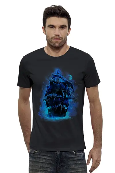 Заказать мужскую футболку в Москве. Футболка базовая Пиратский корабль от printik - готовые дизайны и нанесение принтов.