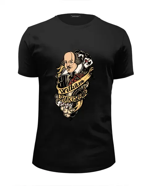 Заказать мужскую футболку в Москве. Футболка базовая шекспир тату черная от zukak@mail.ru - готовые дизайны и нанесение принтов.
