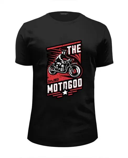 Заказать мужскую футболку в Москве. Футболка базовая The Motogod от direktar94 - готовые дизайны и нанесение принтов.