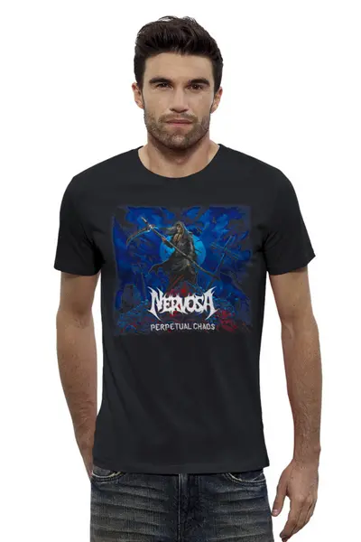 Заказать мужскую футболку в Москве. Футболка базовая Nervosa thrash metal band от Leichenwagen - готовые дизайны и нанесение принтов.
