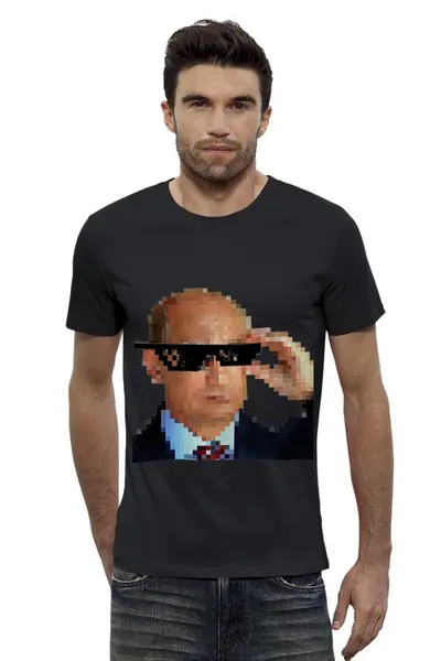 Заказать мужскую футболку в Москве. Футболка базовая Pixel Putin от karbafoss - готовые дизайны и нанесение принтов.