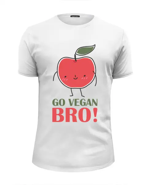 Заказать мужскую футболку в Москве. Футболка базовая Go Vegan Bro! от vegan@thespaceway.info - готовые дизайны и нанесение принтов.