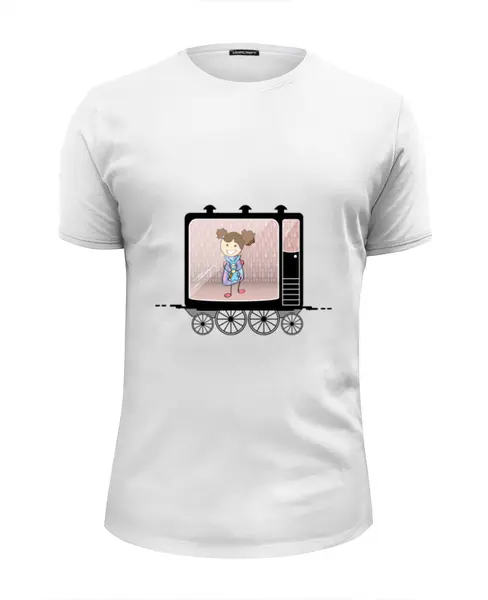 Заказать мужскую футболку в Москве. Футболка базовая Девочка в вагоне поезда от PolinaPo - готовые дизайны и нанесение принтов.
