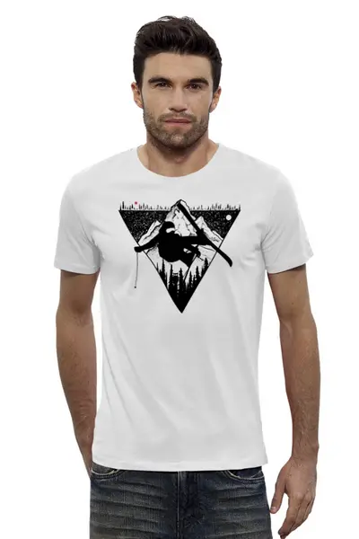 Заказать мужскую футболку в Москве. Футболка базовая Mountains Ski от oneredfoxstore@gmail.com - готовые дизайны и нанесение принтов.