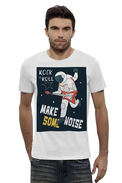 Заказать мужскую футболку в Москве. Футболка базовая Rock&roll в открытом космосе от amiraibr324@mail.ru - готовые дизайны и нанесение принтов.