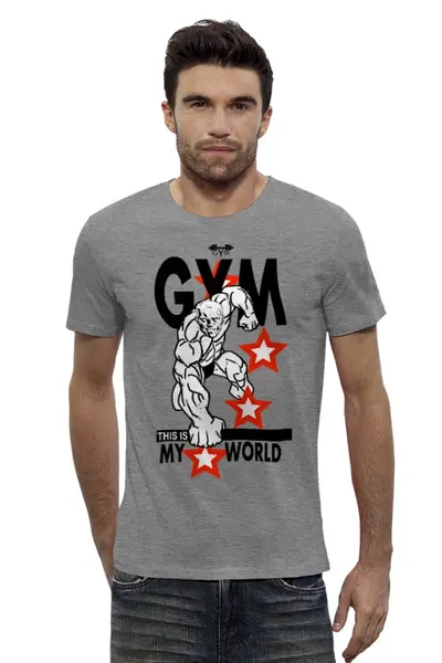 Заказать мужскую футболку в Москве. Футболка базовая GYM THIS IS MY WORLD! от Алексс Неро - готовые дизайны и нанесение принтов.