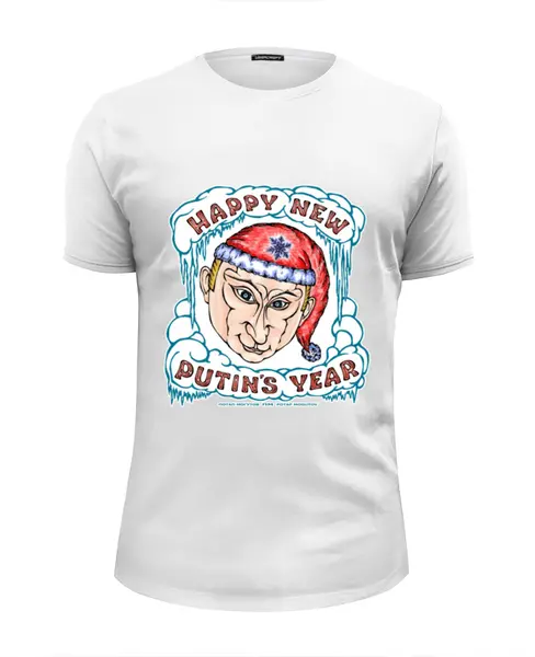 Заказать мужскую футболку в Москве. Футболка базовая Happy New Putin`s Year от potap - готовые дизайны и нанесение принтов.