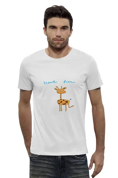 Заказать мужскую футболку в Москве. Футболка базовая жираф от Karina Radomskaya - готовые дизайны и нанесение принтов.