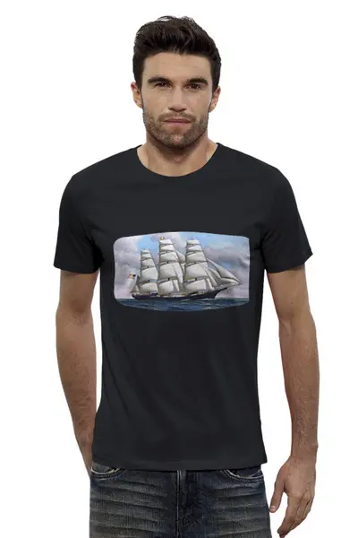 Заказать мужскую футболку в Москве. Футболка базовая Клипер "Flying Cloud" (Антонио Якобсен) от trend - готовые дизайны и нанесение принтов.