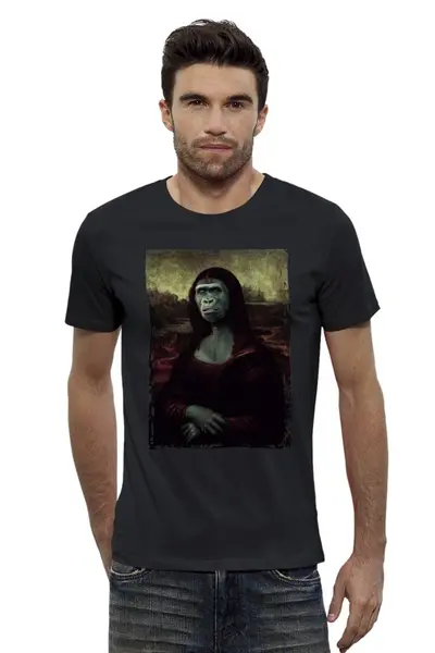 Заказать мужскую футболку в Москве. Футболка базовая Мона Лиза арт от Savara - готовые дизайны и нанесение принтов.
