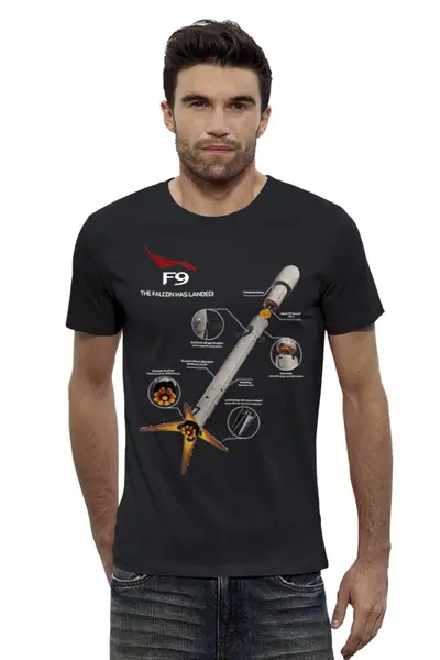 Заказать мужскую футболку в Москве. Футболка базовая Falcon 9 от ireneskv24@gmail.com - готовые дизайны и нанесение принтов.