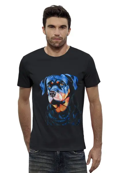 Заказать мужскую футболку в Москве. Футболка базовая собака на черном бархате от Kris Leov - готовые дизайны и нанесение принтов.