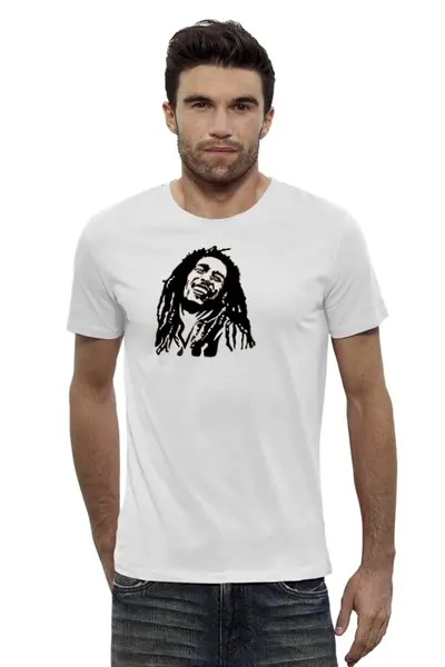 Заказать мужскую футболку в Москве. Футболка базовая Я люблю Боба Марли. от Дахул Лазарева - готовые дизайны и нанесение принтов.