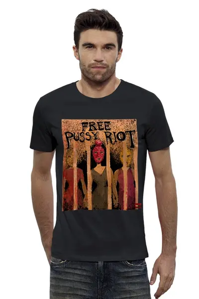 Заказать мужскую футболку в Москве. Футболка базовая Free Pussy Riot арт от ВЗРЫВ - готовые дизайны и нанесение принтов.