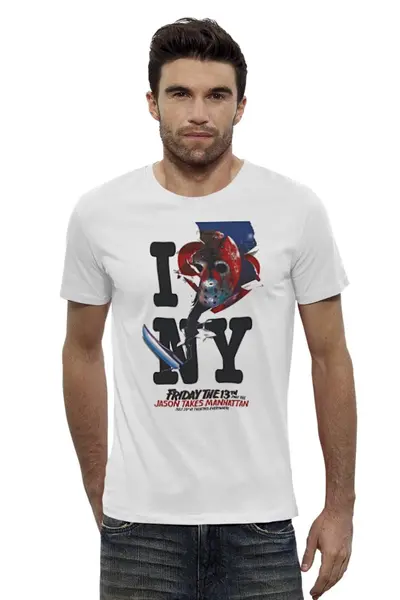 Заказать мужскую футболку в Москве. Футболка базовая Friday the 13th / I love NY от KinoArt - готовые дизайны и нанесение принтов.