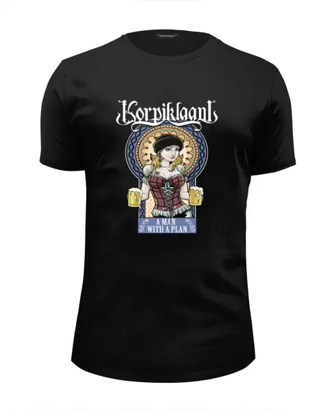 Заказать мужскую футболку в Москве. Футболка базовая Korpiklaani от terasbetonik - готовые дизайны и нанесение принтов.