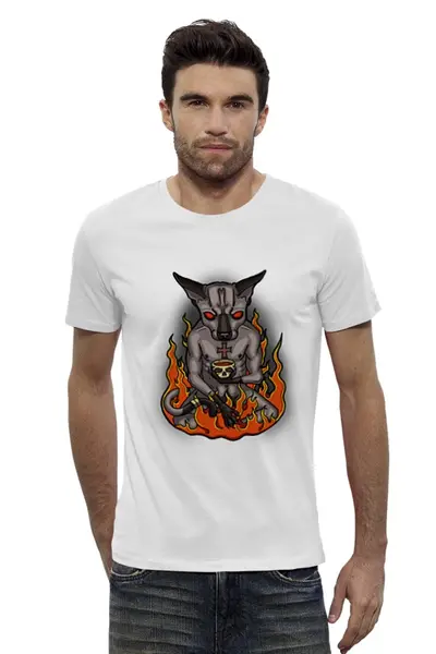 Заказать мужскую футболку в Москве. Футболка базовая кот / дьявол от krolya_spb@mail.ru - готовые дизайны и нанесение принтов.