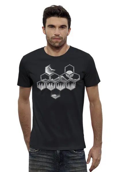 Заказать мужскую футболку в Москве. Футболка базовая Hexagonal Nature от oneredfoxstore@gmail.com - готовые дизайны и нанесение принтов.