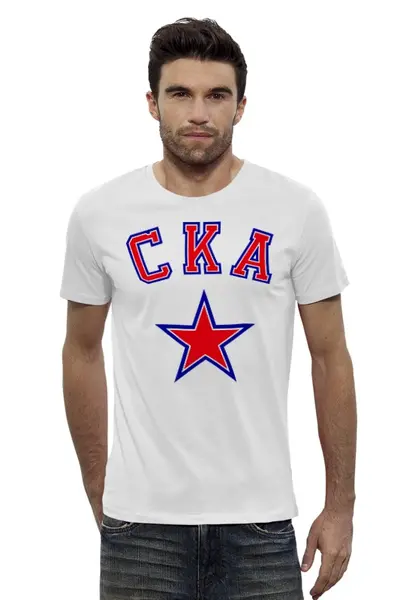 Заказать мужскую футболку в Москве. Футболка базовая ХК СКА от hockey_by_M - готовые дизайны и нанесение принтов.
