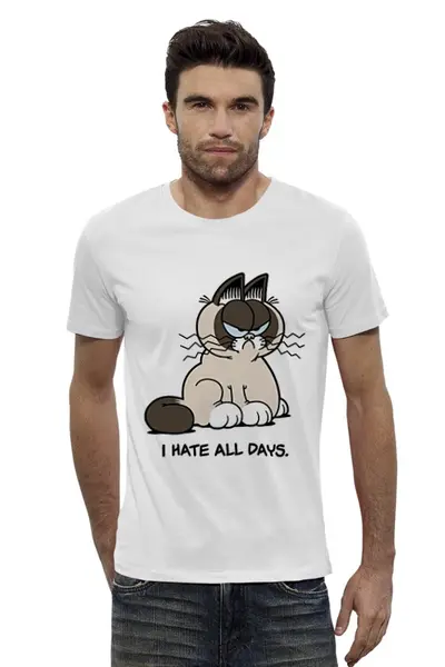 Заказать мужскую футболку в Москве. Футболка базовая Грустный Кот (Grumpy Cat) от originals - готовые дизайны и нанесение принтов.