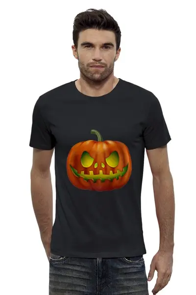 Заказать мужскую футболку в Москве. Футболка базовая glowing pumpkin от queen  - готовые дизайны и нанесение принтов.