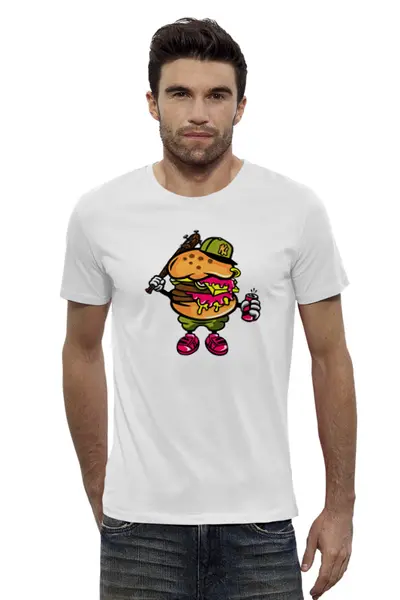Заказать мужскую футболку в Москве. Футболка базовая Бургер с Битой от trugift - готовые дизайны и нанесение принтов.