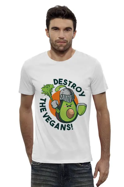 Заказать мужскую футболку в Москве. Футболка базовая Destroy The Vegans от Павел Павел - готовые дизайны и нанесение принтов.