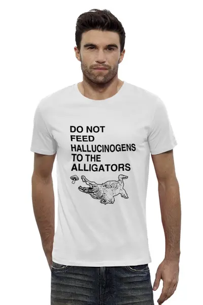 Заказать мужскую футболку в Москве. Футболка базовая Do not feed hallucinogens to the alligators от clown - готовые дизайны и нанесение принтов.
