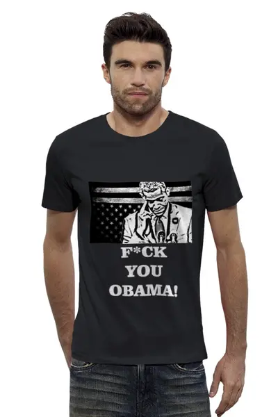 Заказать мужскую футболку в Москве. Футболка базовая F*CK YOU OBAMA! от Denis Galperin - готовые дизайны и нанесение принтов.