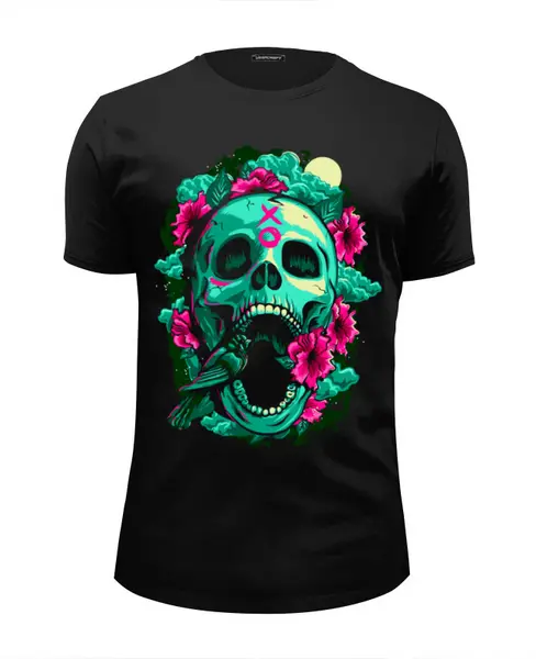 Заказать мужскую футболку в Москве. Футболка базовая Skull&Flowers от balden - готовые дизайны и нанесение принтов.