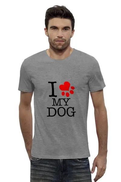 Заказать мужскую футболку в Москве. Футболка базовая I love my dog  от ПРИНТЫ ПЕЧАТЬ  - готовые дизайны и нанесение принтов.