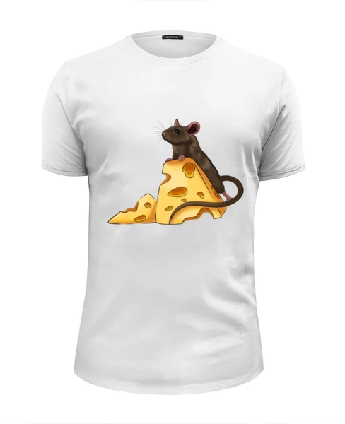 Заказать мужскую футболку в Москве. Футболка базовая Крыса с кусочками сыра от Даша Майер - готовые дизайны и нанесение принтов.