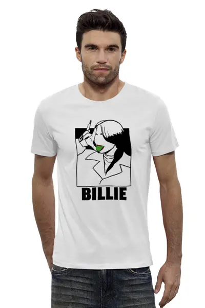 Заказать мужскую футболку в Москве. Футболка базовая Billie Eilish показывает язык от Павел Павел - готовые дизайны и нанесение принтов.
