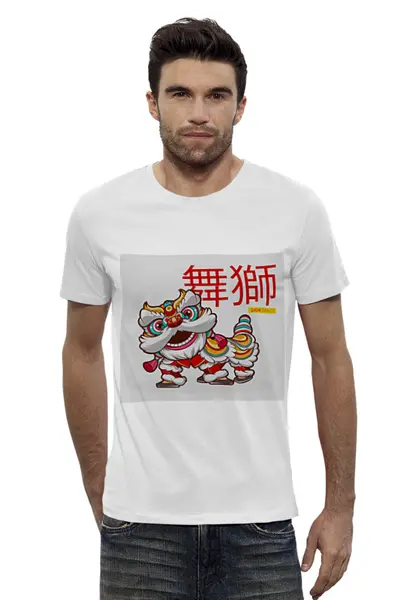 Заказать мужскую футболку в Москве. Футболка базовая китайский лев от a10010@meta.ua - готовые дизайны и нанесение принтов.