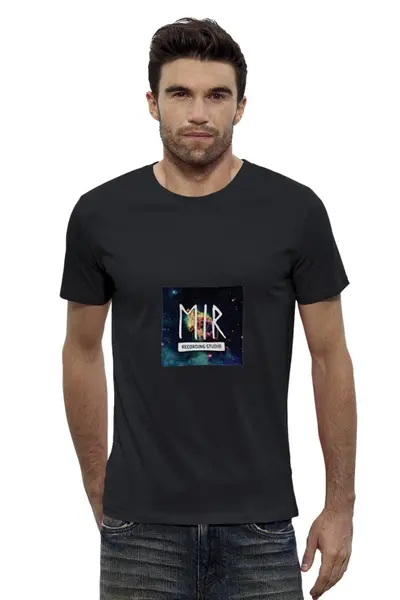 Заказать мужскую футболку в Москве. Футболка базовая MIR black t-shirt от Alcochat - готовые дизайны и нанесение принтов.