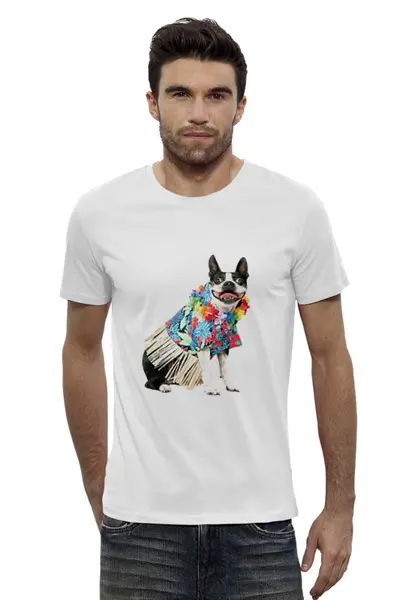 Заказать мужскую футболку в Москве. Футболка базовая Собака, на пляже отдыхака от dyzel1 - готовые дизайны и нанесение принтов.